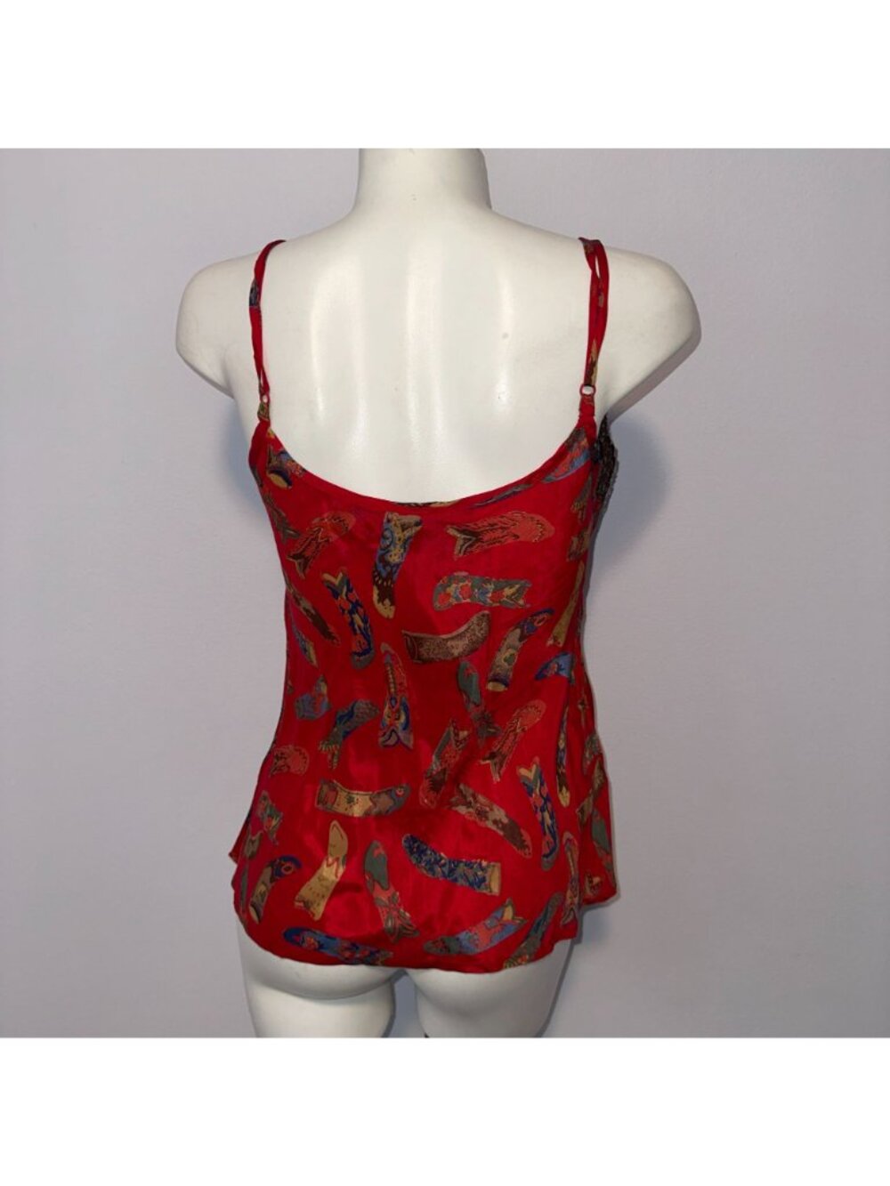 Vintage 90s Western Camisole M Cowboy Boot Graphic Coquette Grunge Red Lace Cami - Picture 5 of 6